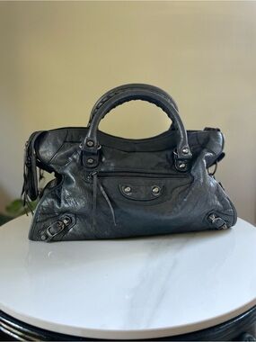 Authentic Balenciaga First Bag Gris Fossil Motorcycle Bag
